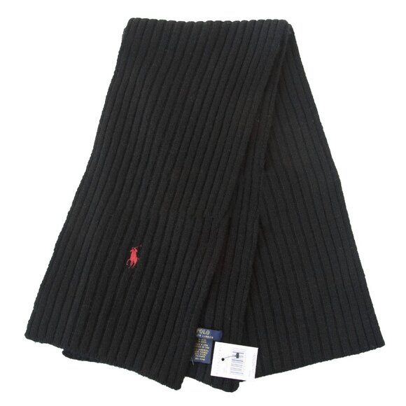 NEW Polo Ralph Lauren Ribbed Scarf! Navy Tan Red Black Gray Polo Player Wool - Picture 3 of 5